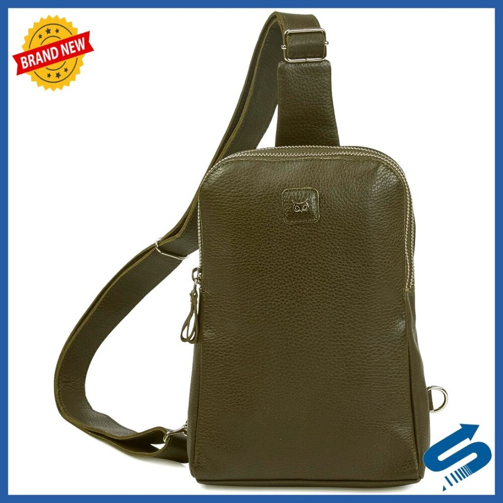 Genuine Leather Sling Bag Fanny Pack Crossbody Purse Travel Chest
